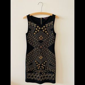 Almost Famous Black Mini Dress with Gold Studs Size M (EUC)